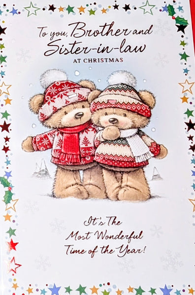 Brother & Sister In Law Christmas - Cute Bears In Hats