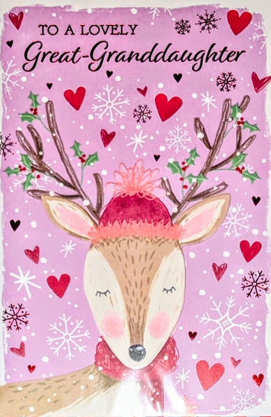 Great Granddaughter Christmas - Cute Pink Deer