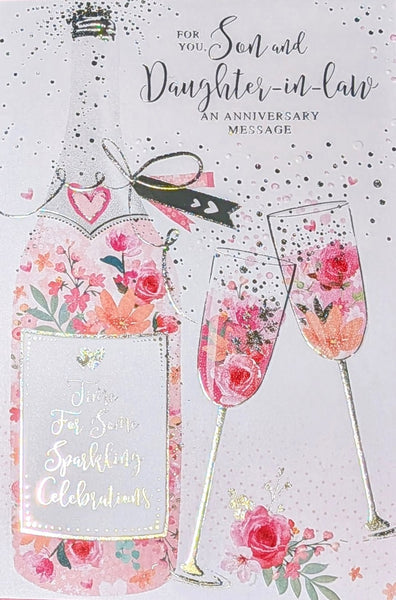 Son & Daughter In Law Anniversary - Traditional Pink Champagne
