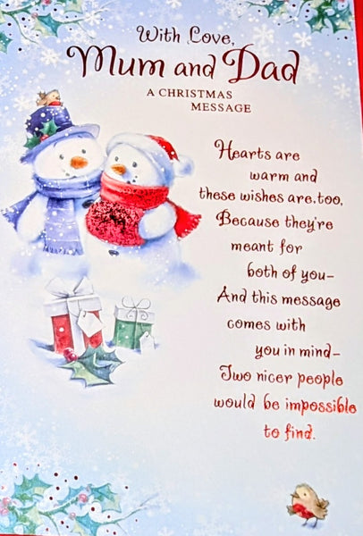 Mum & Dad Christmas - Cute Snowman Words