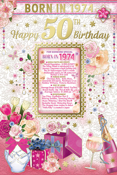50 Female Year Card - Born In 1974 Keepsake