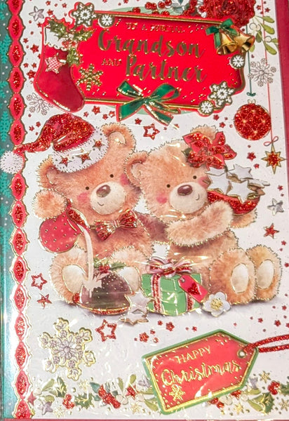 Grandson & Partner Christmas - Cute Bears With Gifts