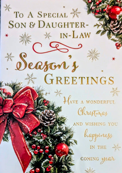 Son & Daughter In Law Christmas - Traditional Wreath Greetings