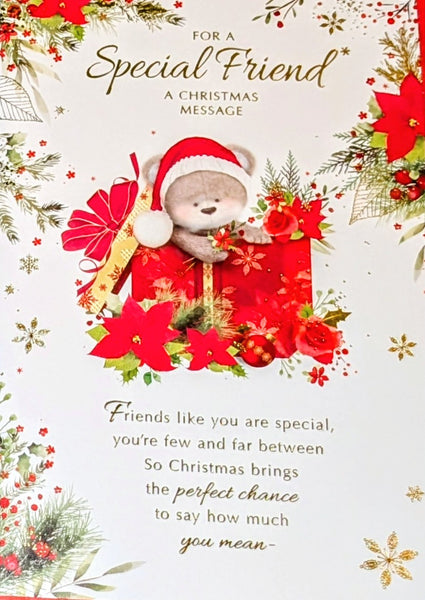 Friend Christmas - Cute Bear In Gift Box Words