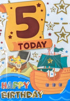 5 Boy Birthday - Pirate Ship With Orange Flag