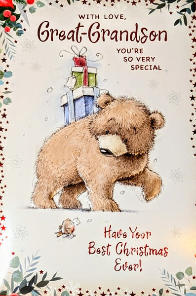 Great Grandson Christmas - Big Brown Bear With Gifts