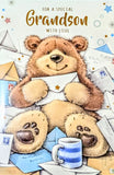 Grandson Birthday - Cute Bear With Envelopes