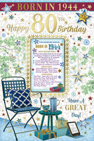 80 Male Year Card - Born In 1944 Keepsake