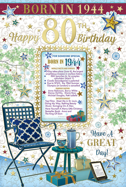 80 Male Year Card - Born In 1944 Keepsake