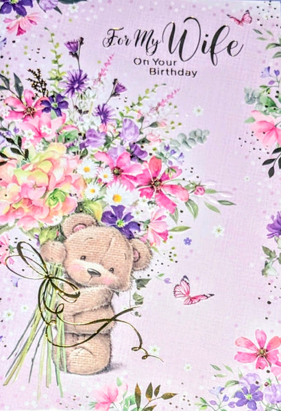 Wife Birthday - Bear With Bouquet