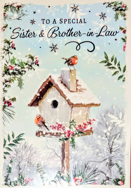 Sister & Brother In Law Christmas - Traditional Robins On Birdhouse