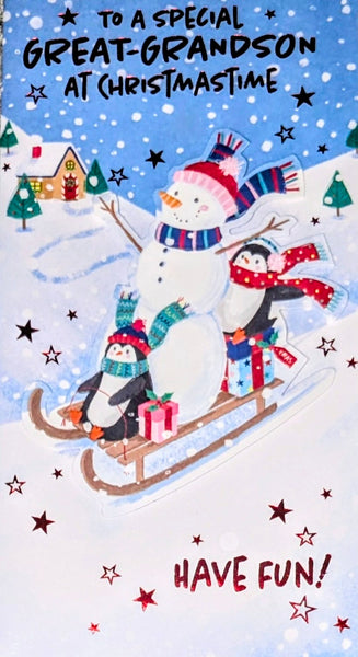 Great Grandson Christmas - Slim Penguins & Snowman