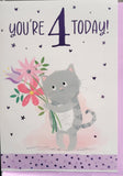 4 Girl Birthday - Cat and Flowers