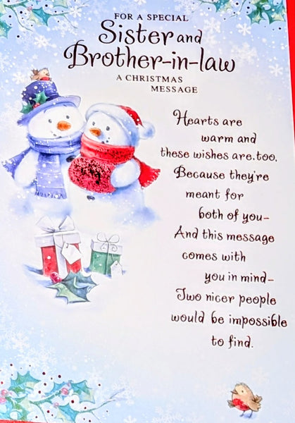 Sister & Brother In Law Christmas - Cute Snowman Words