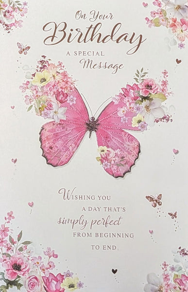 Open Female Birthday - Traditional Pink Butterfly