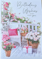 Open Female Birthday - Traditional Garden Chair & Flowers