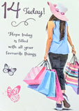 14 Girl Birthday - Girl With Shopping & Hat