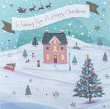 Box Of 10 Christmas Cards - House Scene