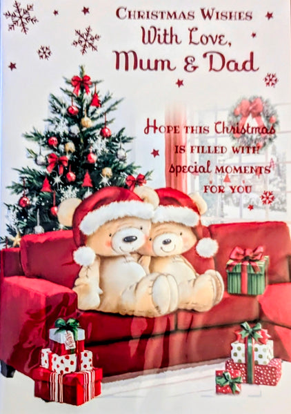 Mum & Dad Christmas - Cute Bears On Sofa