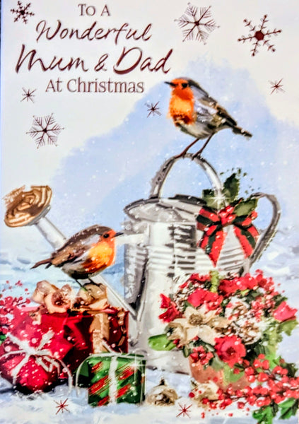 Mum & Dad Christmas - Traditional Robins & Watering Can