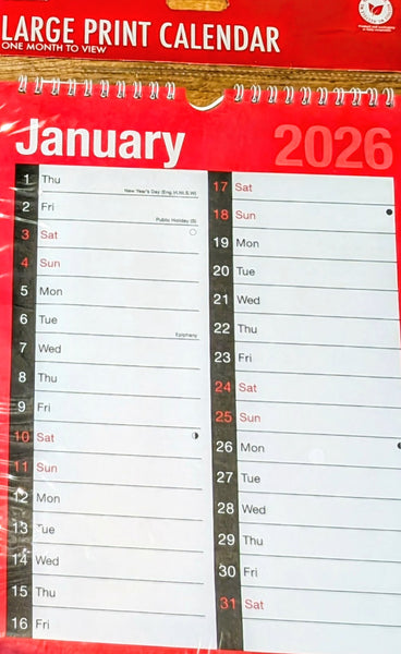 2026 Calendar Large Lines