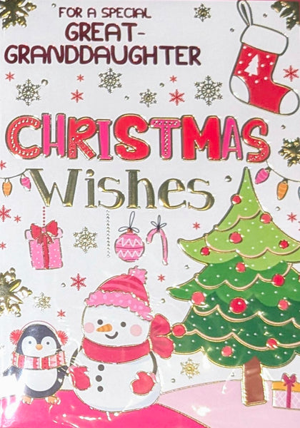 Great Granddaughter Christmas - Snowman & Penguin Wishes