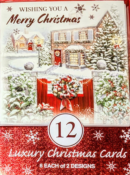 12 Pack Of Christmas Cards - Traditional Red Gate