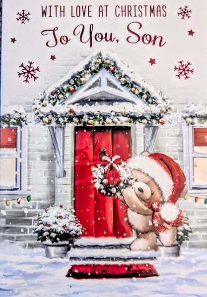 Son Christmas - Cute Bear At Door