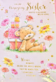 Sister Birthday - Cute Bear With Gifts & Flowers