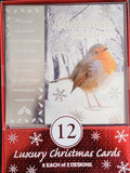 12 Pack Of Christmas Cards - Robin (red pack)
