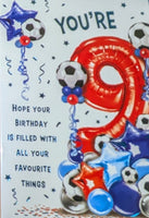 9 Boy Birthday - Red Football Balloons