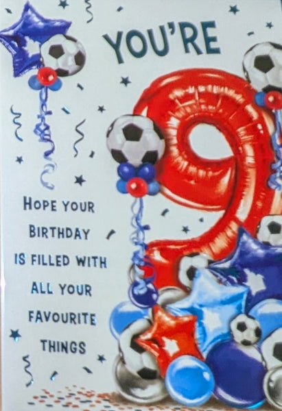 9 Boy Birthday - Red Football Balloons