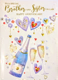 Brother & Sister In Law Anniversary - Traditional Champagne & Hearts