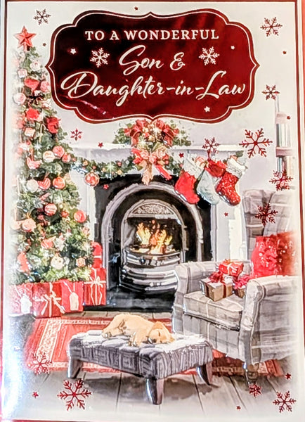 Son & Daughter In Law Christmas - Traditional Fireplace & Dog
