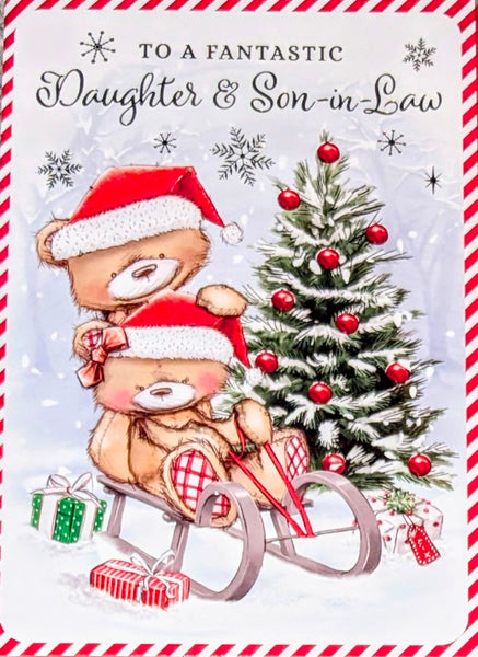 Daughter & Son In Law Christmas - Cute Bears On Sledge