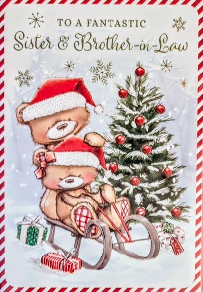 Sister & Brother In Law Christmas - Cute Bears On Sledge