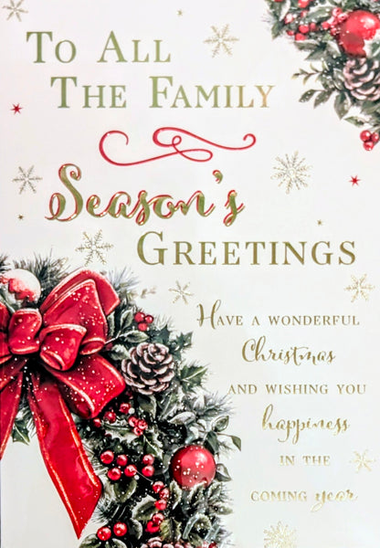 To All The Family Christmas - Traditional Wreath Greetings