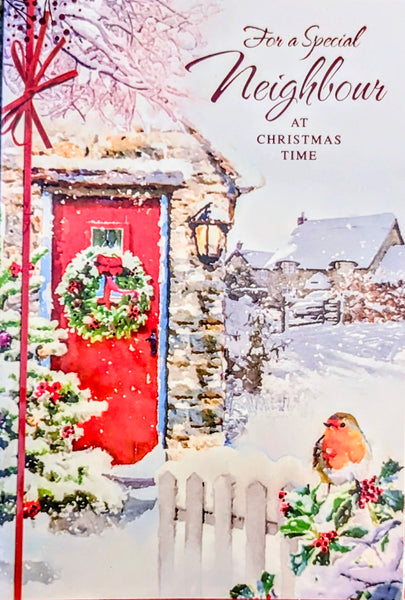 Neighbour Christmas - Traditional Red Door & Robin