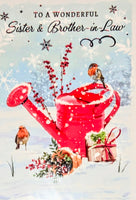 Sister & Brother In Law Christmas - Traditional Robins On Watering Can
