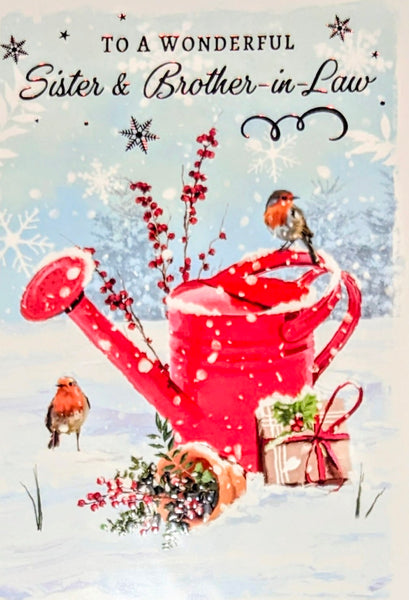 Sister & Brother In Law Christmas - Traditional Robins On Watering Can
