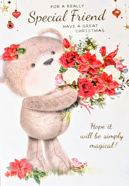 Friend Christmas - Cute Bear With Bouquet