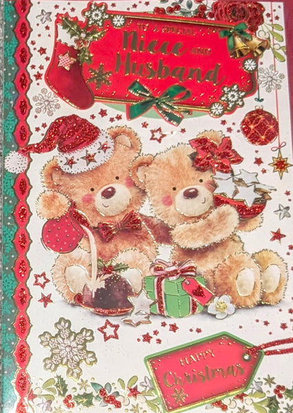 Niece & Husband Christmas - Cute Bears With Gifts