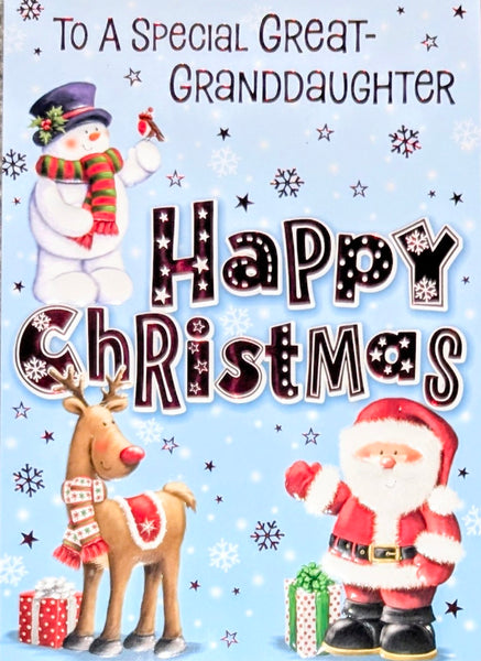 Great Granddaughter Christmas - Santa & Friends Happy