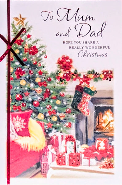 Mum & Dad Christmas - Traditional Fireplace & Stockings
