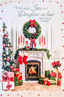 Son & Daughter In Law Christmas - Traditional Fireplace & Wreath