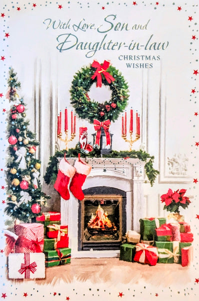 Son & Daughter In Law Christmas - Traditional Fireplace & Wreath