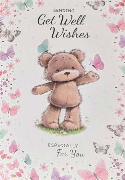 Get Well Female - Cute Bear With Butterflies