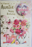 Auntie Birthday - Traditional flowers with badge