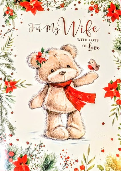 Wife Christmas - Large Cute Bear With Robin