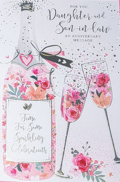 Daughter & Son In Law Anniversary - Pink Champagne Bottle & Glasses